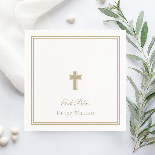 Gott segne Goldkreuz Jungen Taufe Serviette