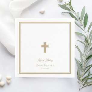 Gott segne Goldkreuz Mädchen Taufe Serviette