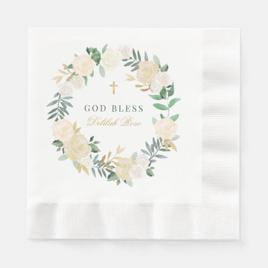 Gott segne grünes Gold Blumenzauber Taufe Serviette (Vorderseite)