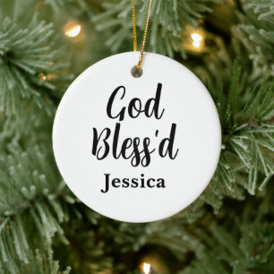 Gott segne inspirierende Phrase Weiße Typografie Keramik Ornament