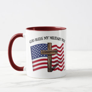 GOTT SEGNE MEINE MILITÄREHEFRAU, raues Kreuz & US- Tasse