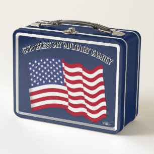 GOTT SEGNE MEINE MILITÄRFAMILIE mit US-Flagge Metall Brotdose