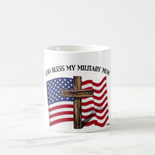 GOTT SEGNE MEINE MILITÄRMUTTER raues Kreuz & US-Fl Kaffeetasse