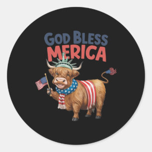 Gott segne Merica' 4. Juli Kuh USA Amerikanisch Runder Aufkleber