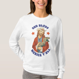 Gott segne Merica Y'all Jesus Dinosaur Cowboy Hat T-Shirt