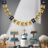 Gott segne Name Gold Navy Blauer Taufen Kommune Wimpelkette