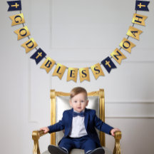 Gott segne Name Gold Navy Blauer Taufen Kommune