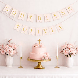 Gott segne Pink & Gold 6 Buchstaben Taufe Kommunio Wimpelkette
