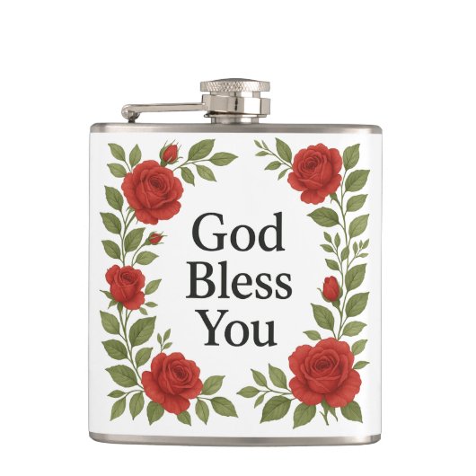 Gott segne Sie religiöse Rose floral Flachmann (Vorderseite)