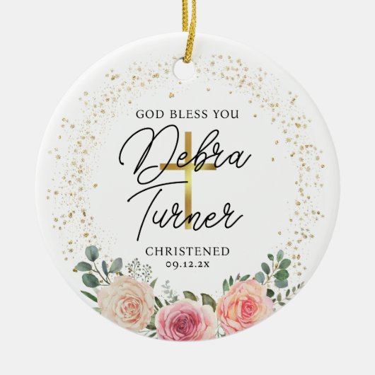 Gott segne Sie Taufe Weihnachten Keramik Ornament (Vorne)