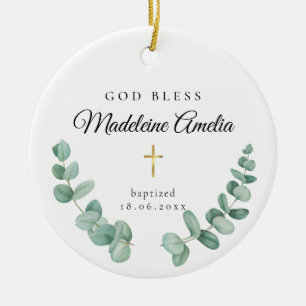 Gott segne Taufkreuz Keramik Ornament