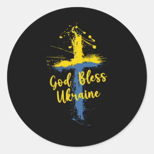 Gott segne Ukraine Kreuz Christliche Unterstützung Runder Aufkleber