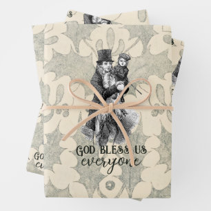 Gott segne uns alle Dickens Weihnachtslied Karte Geschenkpapier Set