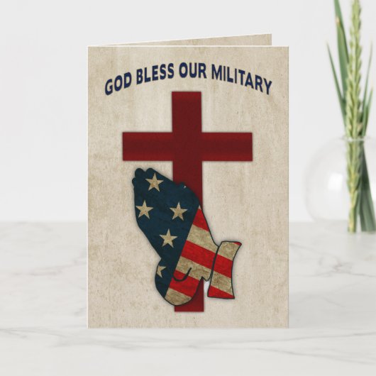 Gott segne unser Militär, betet Hände/Flagge Karte (Vorderseite)