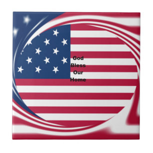 Gott segne unser Zuhause: USA-Flagge Swirl-Kunst Fliese