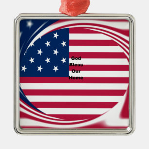 Gott segne unser Zuhause: USA-Flagge Swirl-Kunst Silbernes Ornament