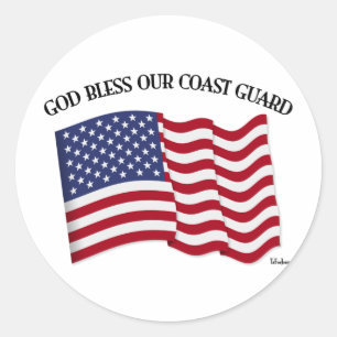 Gott segne unsere Küstenwache mit der USA-Flagge Runder Aufkleber