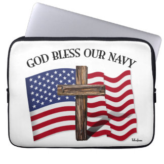 GOTT SEGNE UNSERE MARINE mit robustem Kreuz und US Laptopschutzhülle