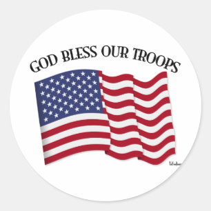 Gott segne unsere Truppen mit der US-Flagge Runder Aufkleber