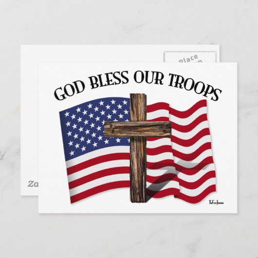 Gott segne unsere Truppen mit robustem Kreuz und U Postkarte (Vorne/Hinten)