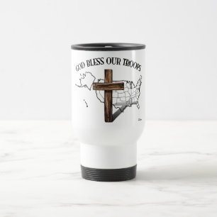 Gott segne unsere Truppen mit robustem Kreuz & US- Reisebecher