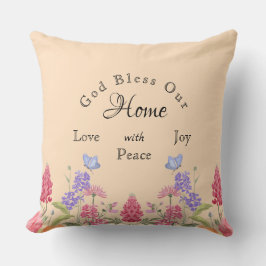 Gott segne unsere Zuhause Beige Wildblume Kissen