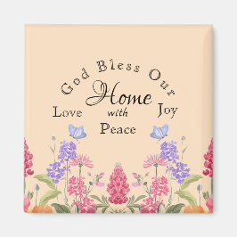 Gott segne unsere Zuhause Beige Wildblumen Magnet