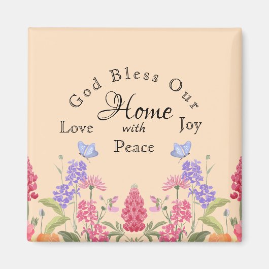 Gott segne unsere Zuhause Beige Wildblumen Magnet (Vorne)