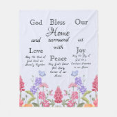 Gott segne unsere Zuhause Blue Floral Wildblumen Fleecedecke (Vorderseite)