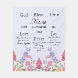 Gott segne unsere Zuhause Blue Floral Wildblumen Fleecedecke