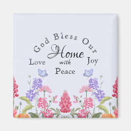 Gott segne unsere Zuhause Blue Floral Wildblumen Magnet