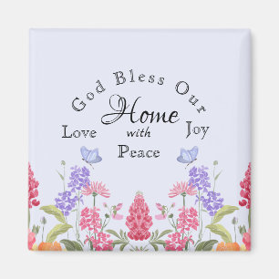Gott segne unsere Zuhause Blue Floral Wildblumen Magnet