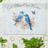 Gott segne unsere Zuhause Bluebird Floral Damask Geschirrtuch (Gefaltet)