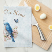 Gott segne unsere Zuhause Bluebird Floral Damask Geschirrtuch (Viertel Falte)