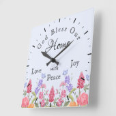 Gott segne unsere Zuhause Floral Wildblumen blau Quadratische Wanduhr (Winkel)