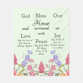 Gott segne unsere Zuhause Green Floral Wildblumen Fleecedecke