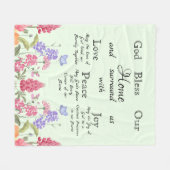 Gott segne unsere Zuhause Green Floral Wildblumen Fleecedecke (Vorderseite (Horizontal))