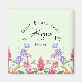 Gott segne unsere Zuhause Green Floral Wildblumen Magnet