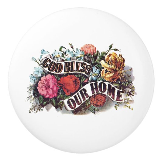 Gott segne unsere Zuhause Keramikknauf (Vorderseite)