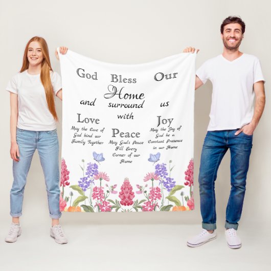 Gott segne unsere Zuhause White Floral Wildblumen Fleecedecke (Beispiel)
