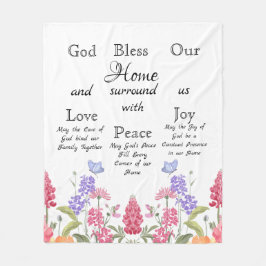 Gott segne unsere Zuhause White Floral Wildblumen Fleecedecke