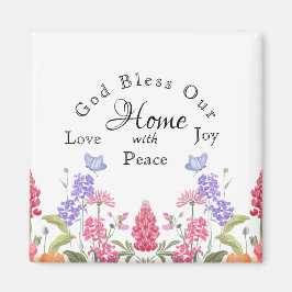 Gott segne unsere Zuhause White Floral Wildblumen Magnet