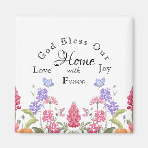 Gott segne unsere Zuhause White Floral Wildblumen Magnet