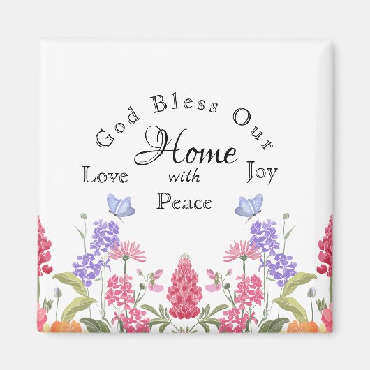 Gott segne unsere Zuhause White Floral Wildblumen Magnet (Vorne)