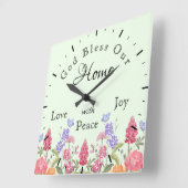 Gott segne unsere Zuhause-Wildblumen grün Quadratische Wanduhr (Winkel)
