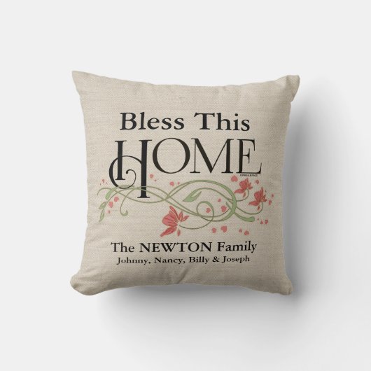 Gott segnen unser Zuhause: Personalisiert Kissen (Vorderseite)