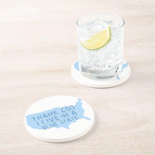 Gott sei Dank lebe ich in einem blauen Staat Untersetzer (Seite)