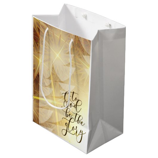 Gott sei der Glory Christmas Gold Trees Stars Mittlere Geschenktüte (Vorderseite Schrägansicht)