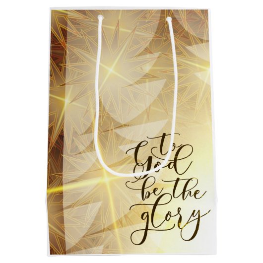 Gott sei der Glory Christmas Gold Trees Stars Mittlere Geschenktüte (Rückseite)