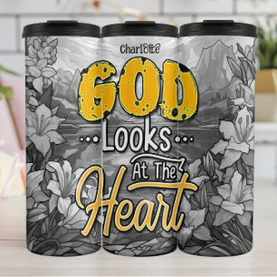 Gott sieht ins Herz Thermosbecher